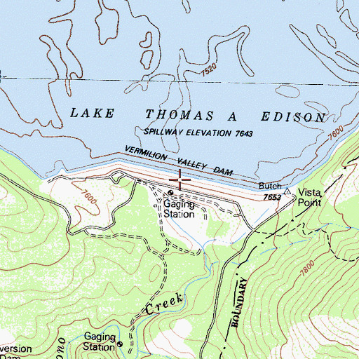 Topographic Map of Vermilion Valley Dam, CA