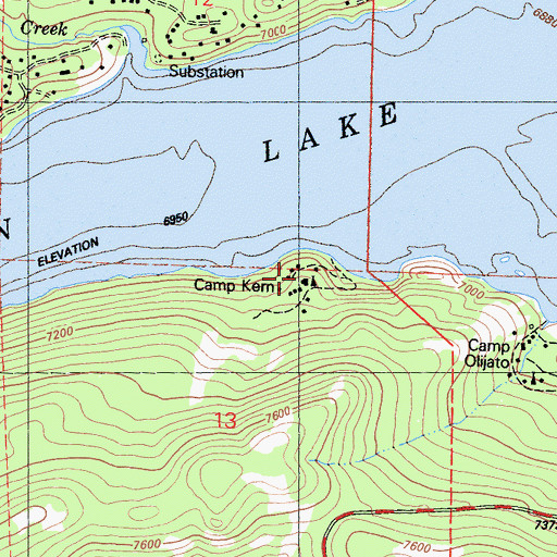 Topographic Map of Camp Kern, CA