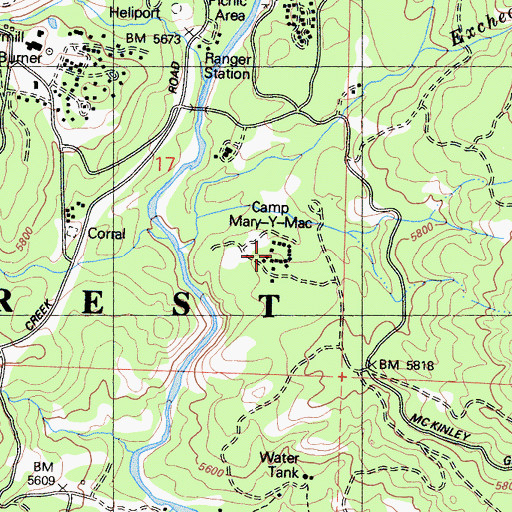 Topographic Map of Camp Mary-Y-Mac, CA