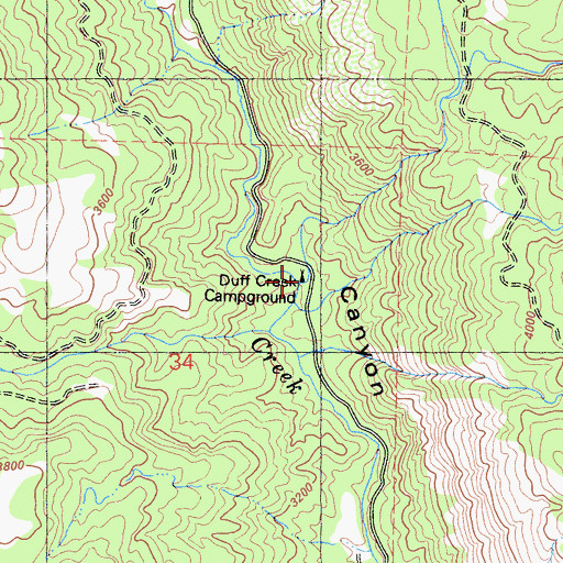 Topographic Map of Duff Creek Campground, CA
