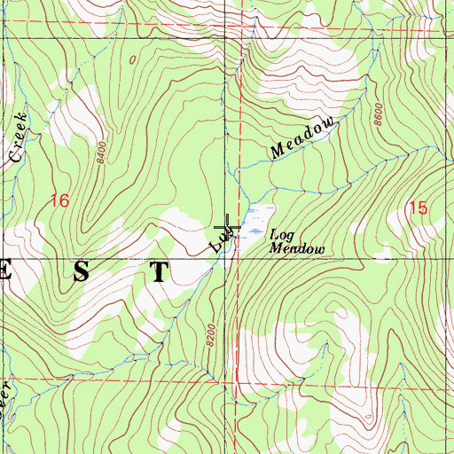 Topographic Map of Log Meadow, CA