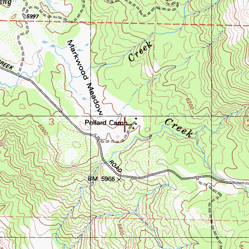 Topographic Map of Pollard Camp, CA