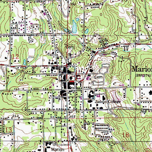 Topographic Map of Marion Post Office, AL