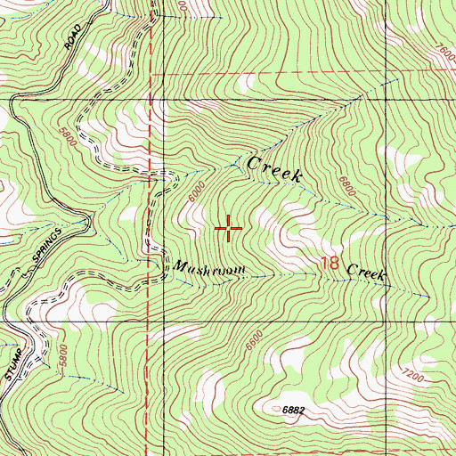 Topographic Map of Mushroom Creek, CA