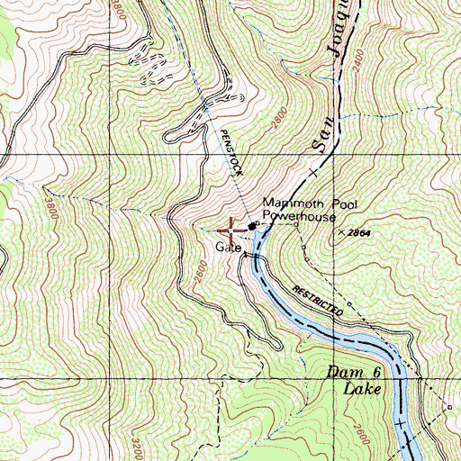 Topographic Map of Mammoth Pool Powerhouse, CA