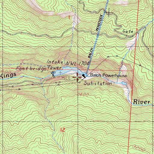 Topographic Map of Balch Powerhouse, CA