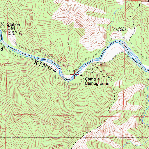 Topographic Map of Camp Four Campground, CA
