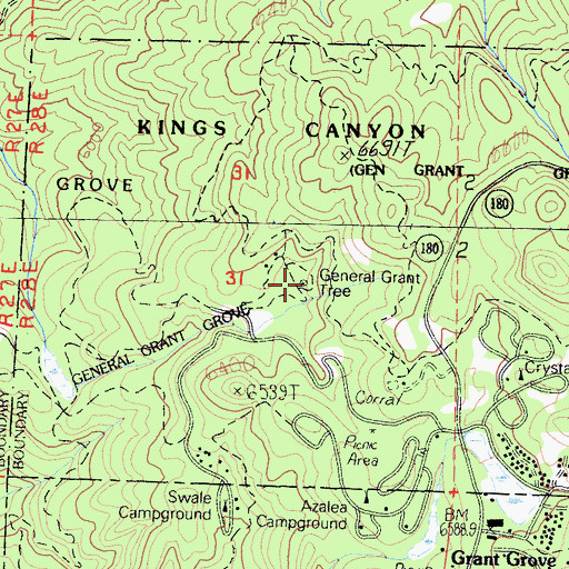 Topographic Map of General Grant Tree, CA
