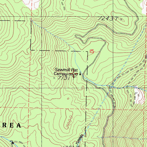 Topographic Map of Sawmill Flat Campground, CA