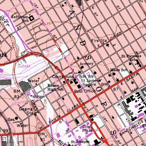 Topographic Map of First Church of Christ Scientist, CA