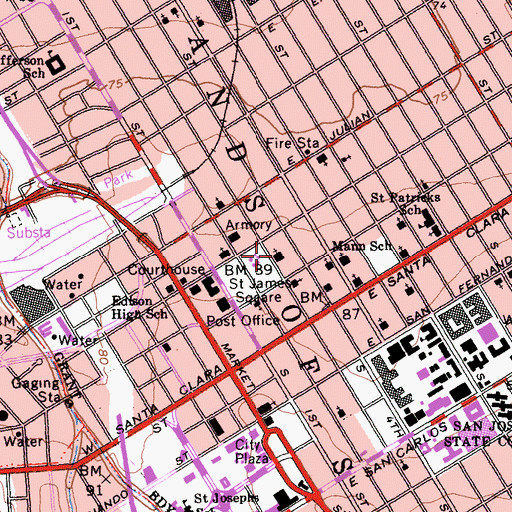 Topographic Map of First Unitarian Church, CA