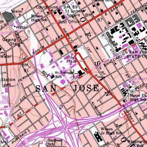 Topographic Map of San Jose Civic Auditorium, CA