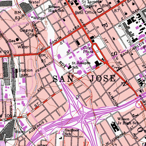 Topographic Map of San Jose Community Theater, CA