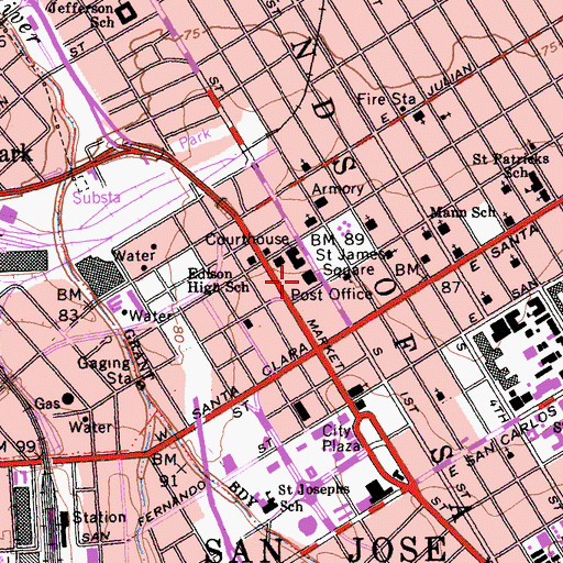 Topographic Map of Saint James Park Post Office, CA