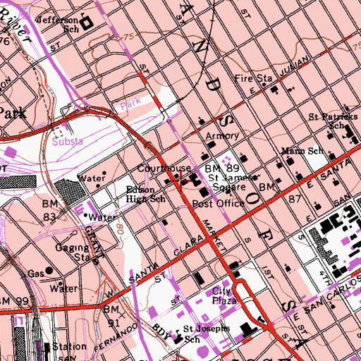 Topographic Map of Santa Clara County Courthouse, CA