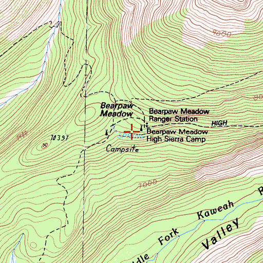 Topographic Map of Bearpaw Meadow High Sierra Camp, CA