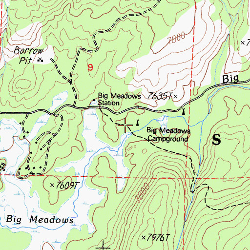 Topographic Map of Big Meadows Campground, CA
