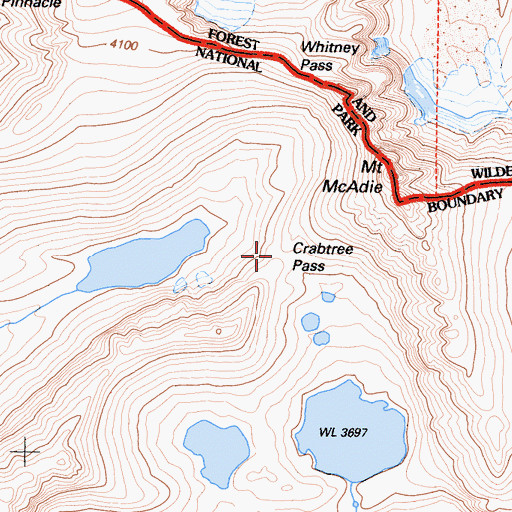 Topographic Map of Crabtree Pass, CA