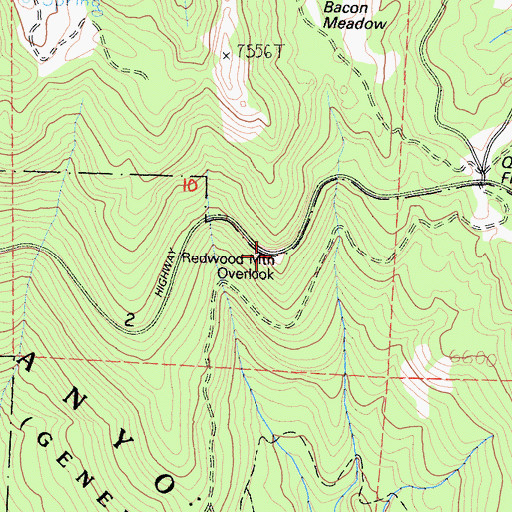 Topographic Map of Redwood Mountain Overlook, CA