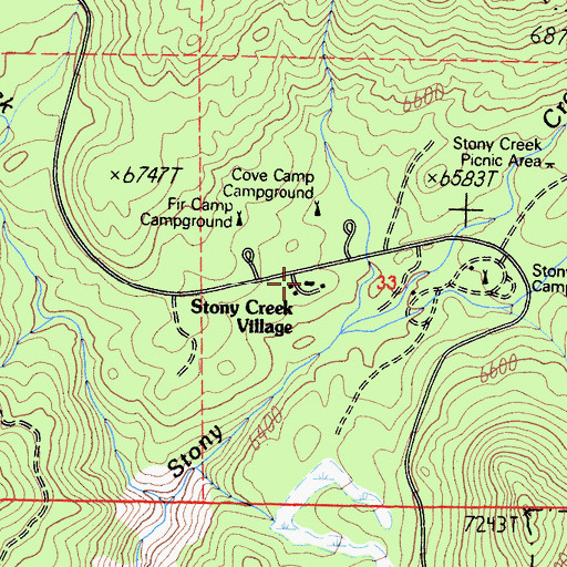 Topographic Map of Stony Creek Village, CA