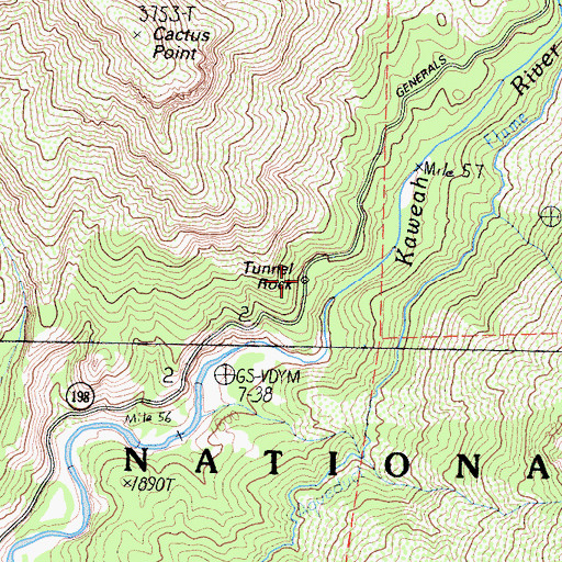 Topographic Map of Tunnel Rock, CA