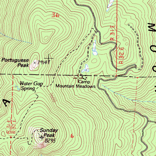 Topographic Map of Camp Mountain Meadows, CA