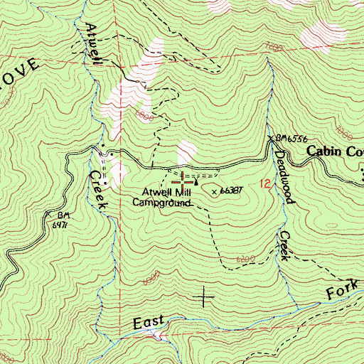 Topographic Map of Atwell Mill Campground, CA