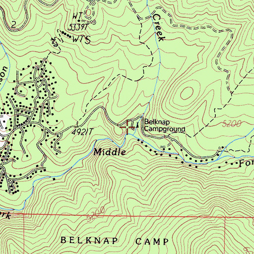 Topographic Map of Belknap Campground, CA