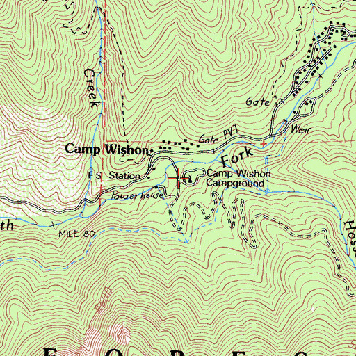 Topographic Map of Camp Wishon Campground, CA