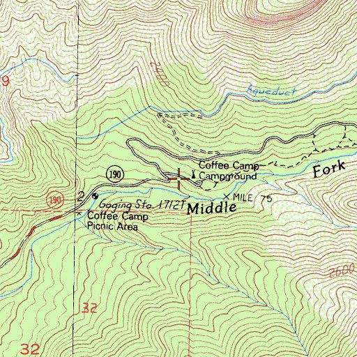 Topographic Map of Coffee Camp Campground, CA