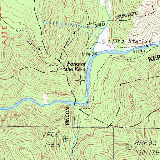 Topographic Map of Forks of the Kern, CA