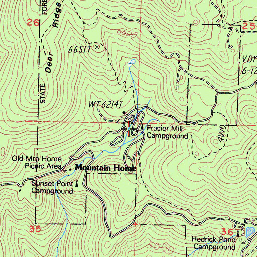Topographic Map of Frasier Mill Campground, CA