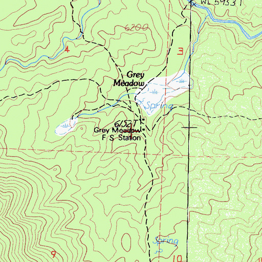 Topographic Map of Grey Meadow Forest Service Station, CA