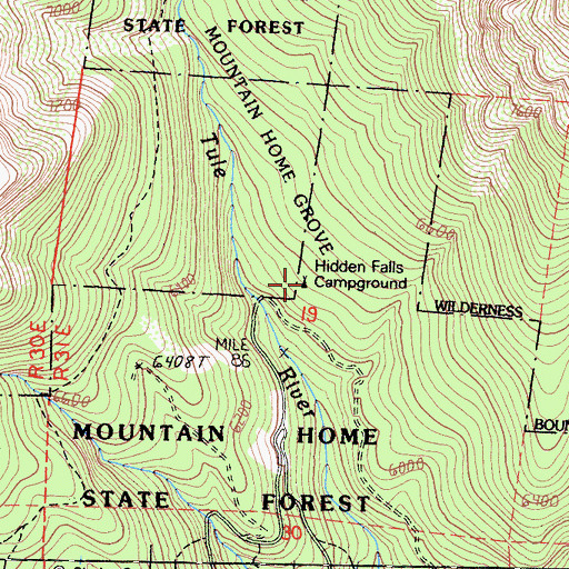 Topographic Map of Hidden Falls Campground, CA