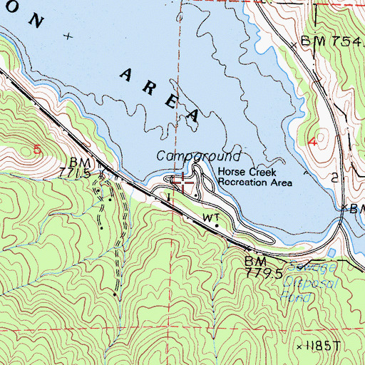 Topographic Map of Horse Creek Recreation Area, CA