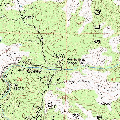 Topographic Map of Hot Springs Ranger Station, CA