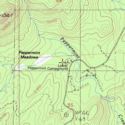 Topographic Map of Lower Peppermint Campground, CA
