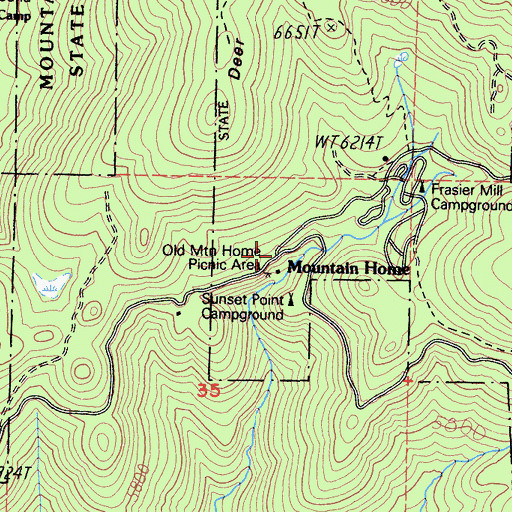 Topographic Map of Mountain Home, CA