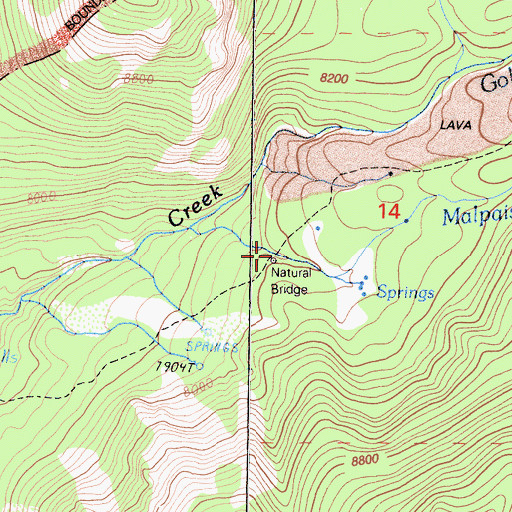 Topographic Map of Natural Bridge, CA
