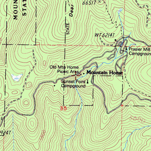 Topographic Map of Old Mountain Home Picnic Area, CA