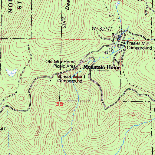 Topographic Map of Sunset Point Campground, CA