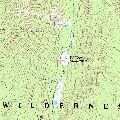 Topographic Map of Willow Meadows, CA