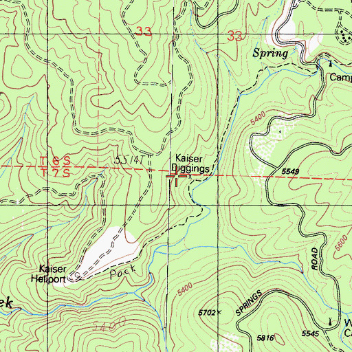 Topographic Map of Kaiser Diggings, CA