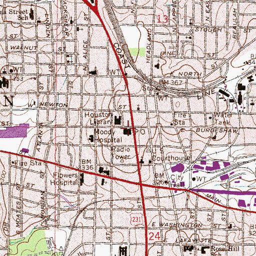 Topographic Map of Dothan Post Office, AL