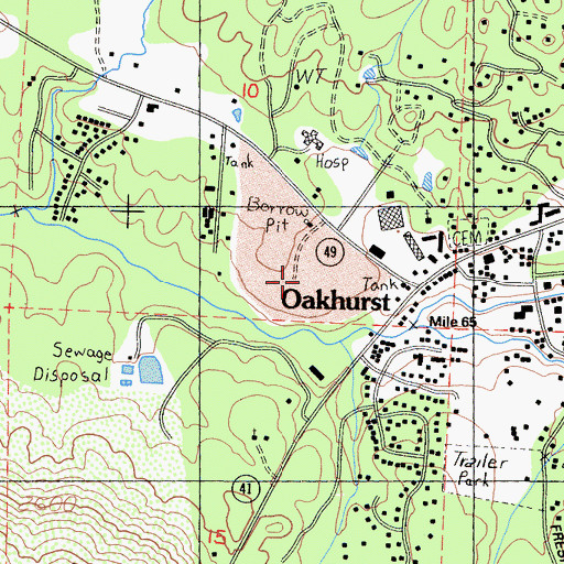 Topographic Map of Oakhurst Post Office, CA