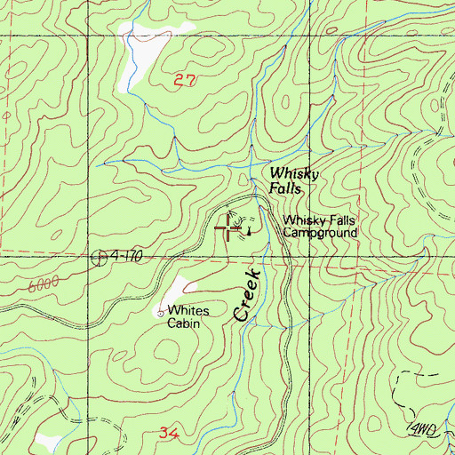 Topographic Map of Whiskey Falls Campground, CA