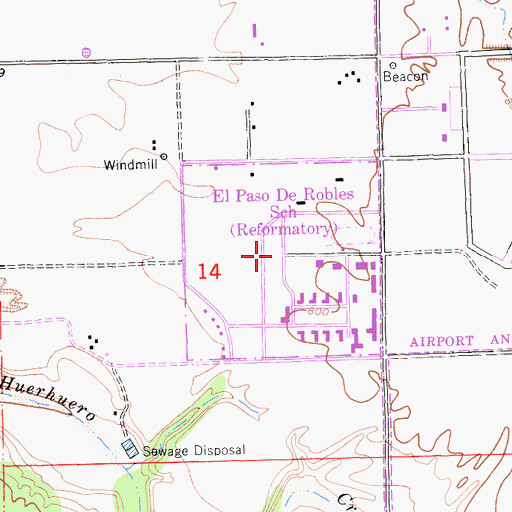 Topographic Map of El Paso De Robles School, CA