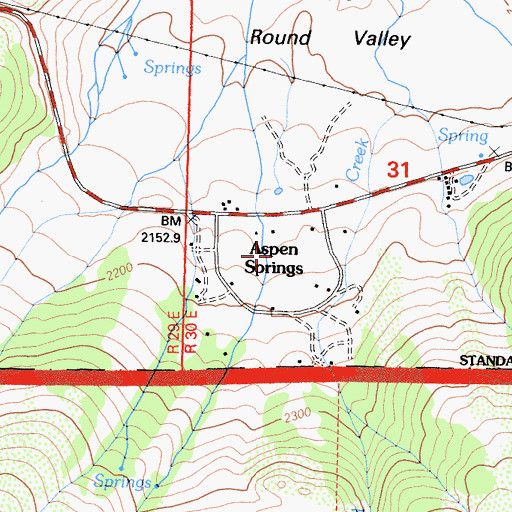 Topographic Map of Aspen Springs, CA