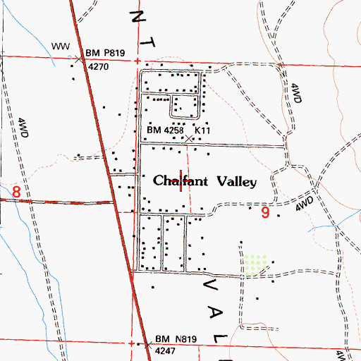 Topographic Map of Chalfant Valley, CA