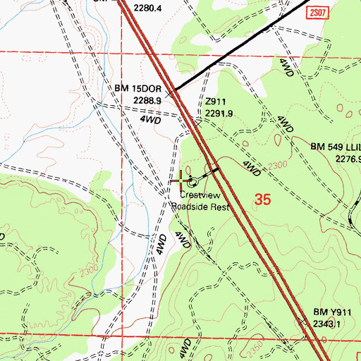 Topographic Map of Crestview Roadside Rest, CA